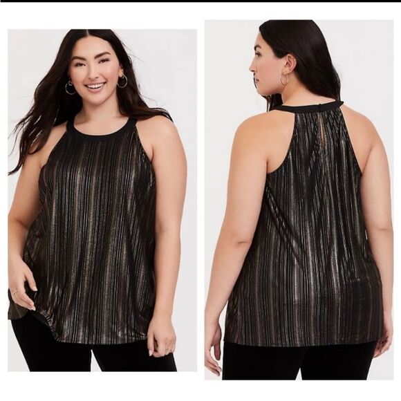 Torrid Black Gold Stripe Goddess Tunic Sleeveless NWT - Picture 1 of 6